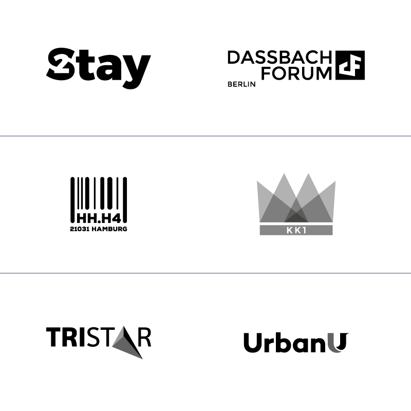 Grafikdesign, 6 verschiedene Projekt-Logos, beispielhafte Entwuerfe zur Ansicht, Stay, Dassbachforum, Tristar, UrbanU