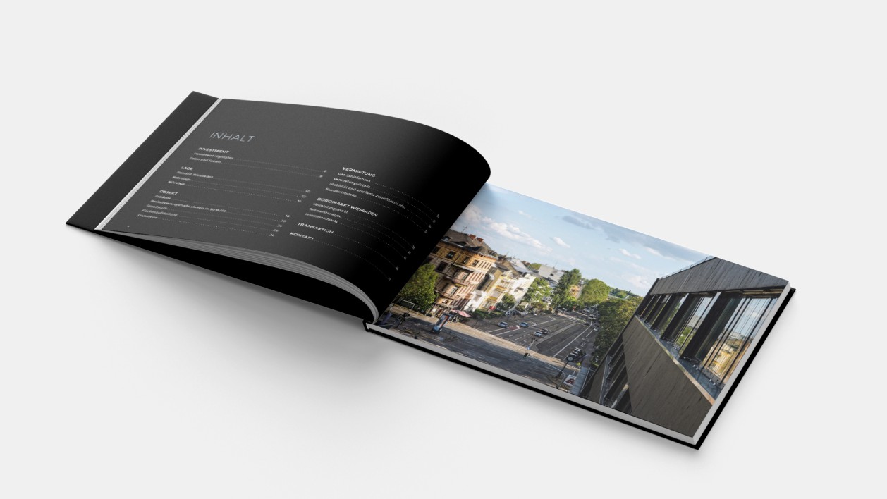Das Schieferhaus, CBD Wiesbaden, Exposee, Gestaltung von VIERZWEI Das Schieferhaus, CBD Wiesbaden, Exposee, Buch und Logo-Gestaltung von VIERZWEI für Colliers International