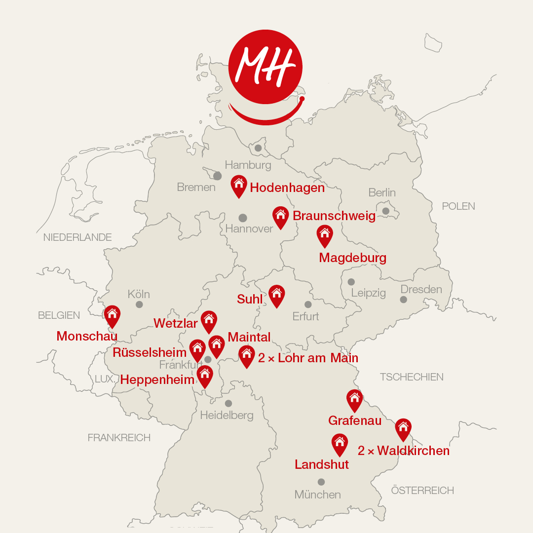 Michel Hotels Standorte in Deutschland Michel Hotels, 15 Standorte in Deutschland, Grafik