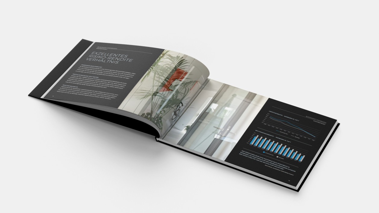 Das Schieferhaus, CBD Wiesbaden, Exposee, Gestaltung von VIERZWEI Das Schieferhaus, CBD Wiesbaden, Exposee, Buch und Logo-Gestaltung von VIERZWEI für Colliers International, Innenseiten