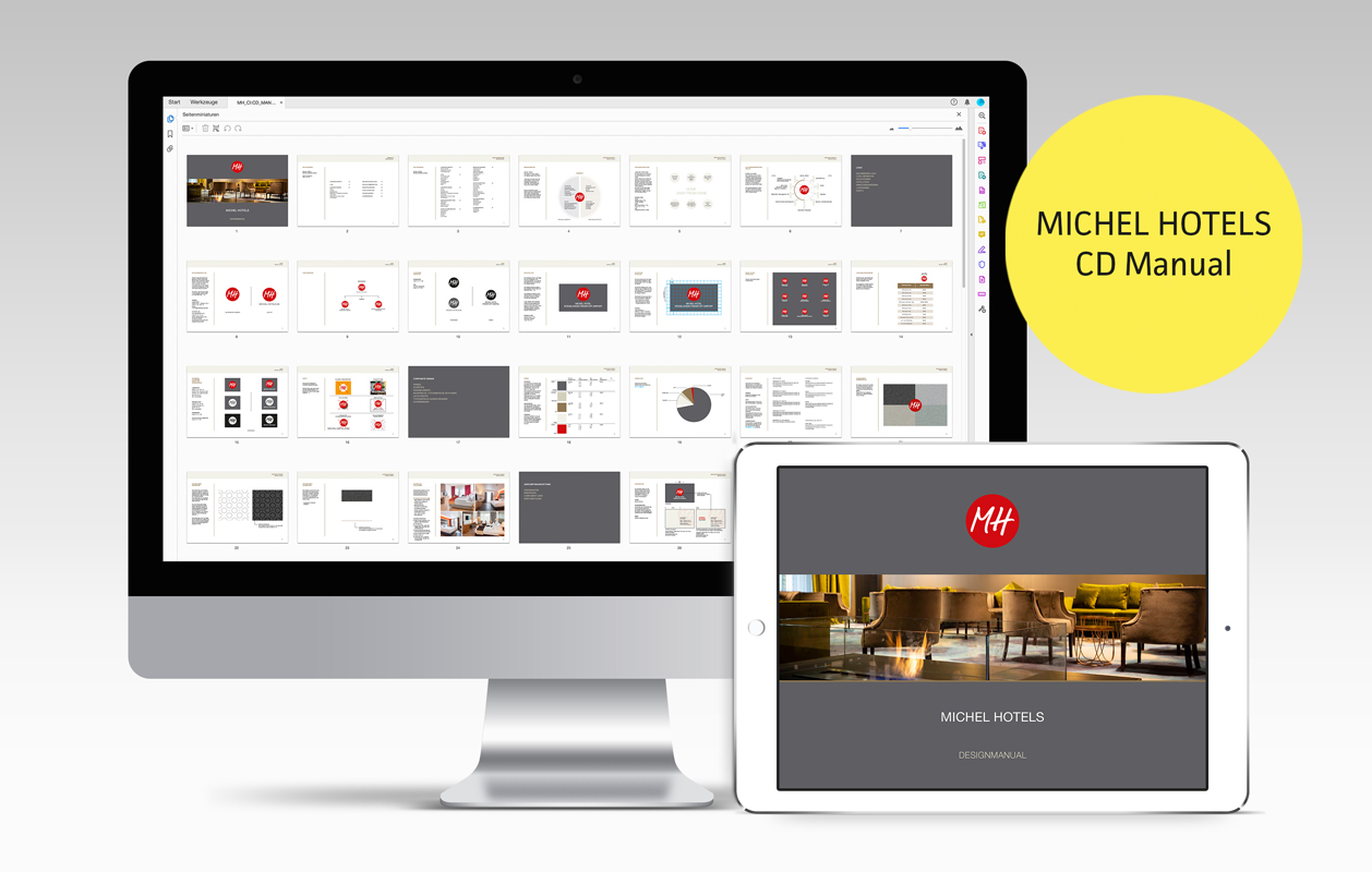Michel Hotels Corporate Design Manual, ausführliches Manual mit insgesamt 130 Seiten, Ansicht am Monitor